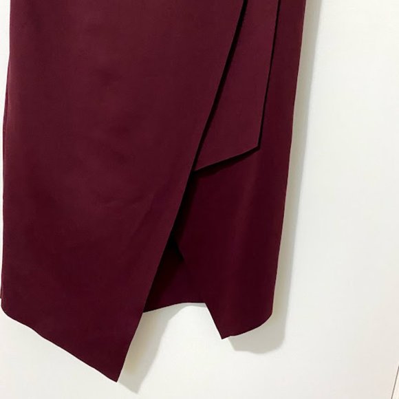 Workhall Faux Wrap Tulip Midi Skirt, Burgundy L - Picture 3 of 10